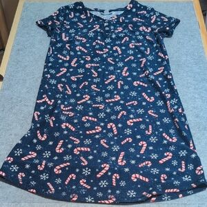 LuLaRoe Kids Pajamas Nightgown - Blue with Red and White Candy Cane Print
